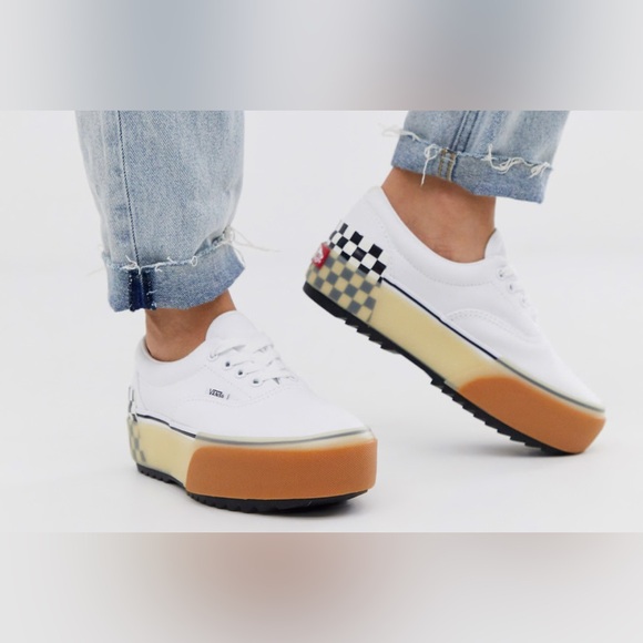 Vans Era Stacked White/Checkerboard/ Platform/Gum Sole/ Women’s 7.5/Mens 6 - Picture 1 of 7